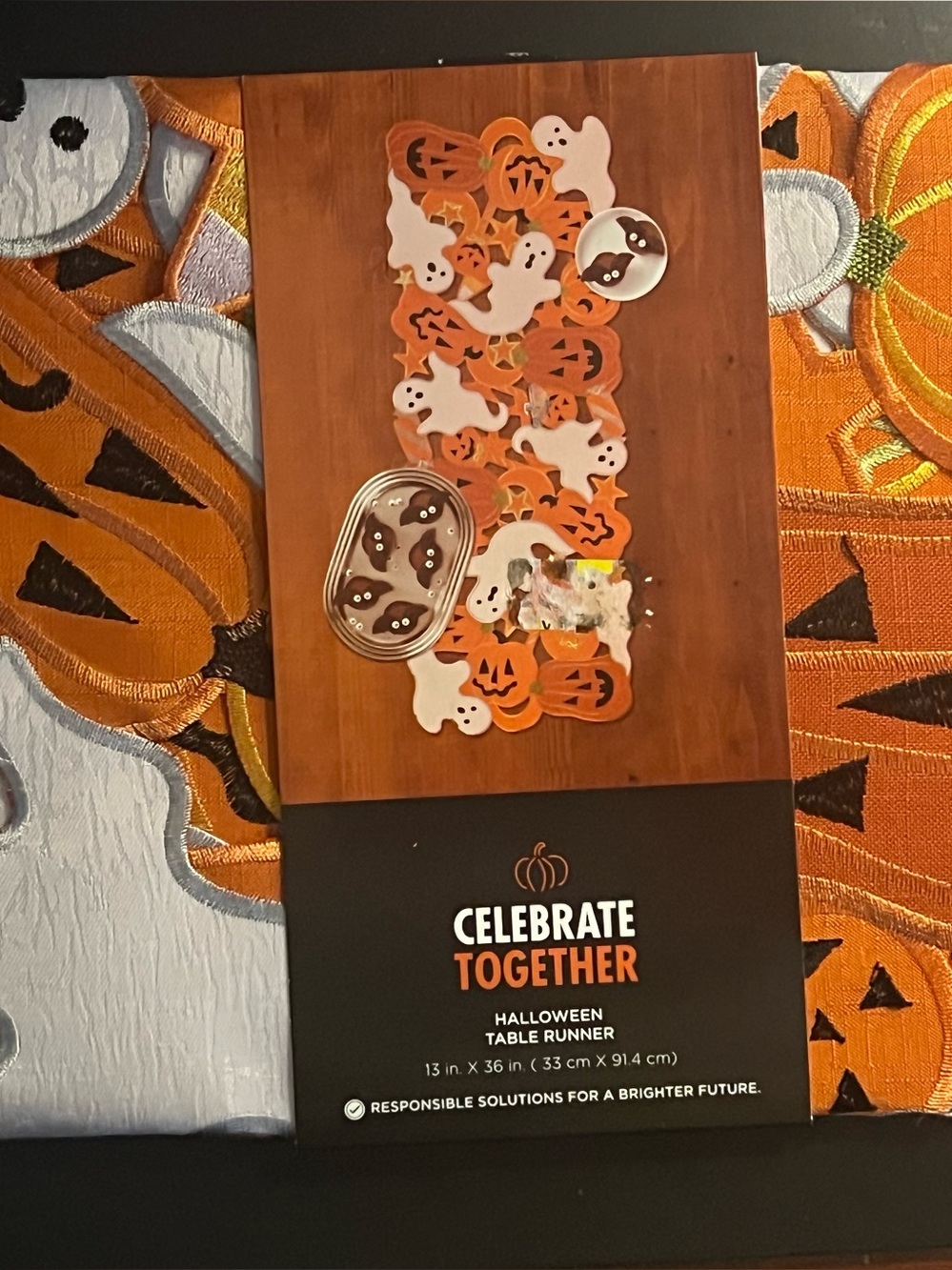 Kohl's Orange Halloween Table Runner with Ghosts & Pumpkins